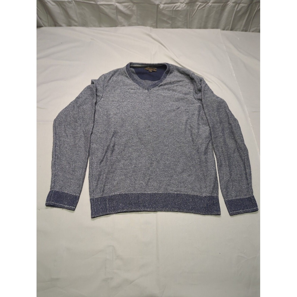 Jos‎ A Bank Reserve Mens Blue Herringbone V-Neck Sweater Size Large Premium Knit